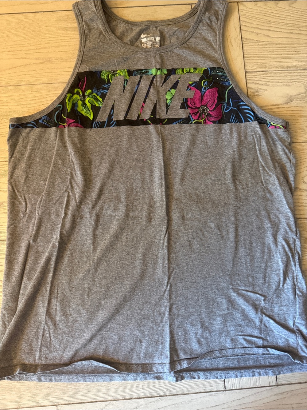 Nike Gray Tank with Pink & Green Floral Chest Panel